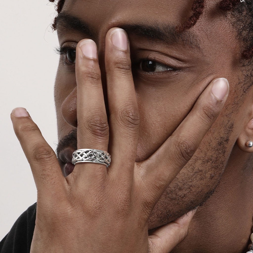 Nhẫn Đeo Tay 8mm Màu Đen / Bạc Bằng Thép Không Gỉ Phong Cách Viking Dành Cho Nam