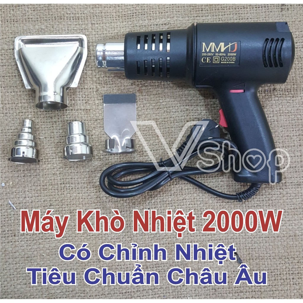 Máy khò nhiệt, máy sấy, thổi hơi nóng, gió nóng, tiêu chuẩn châu âu, có chỉnh nhiệt. 2000W