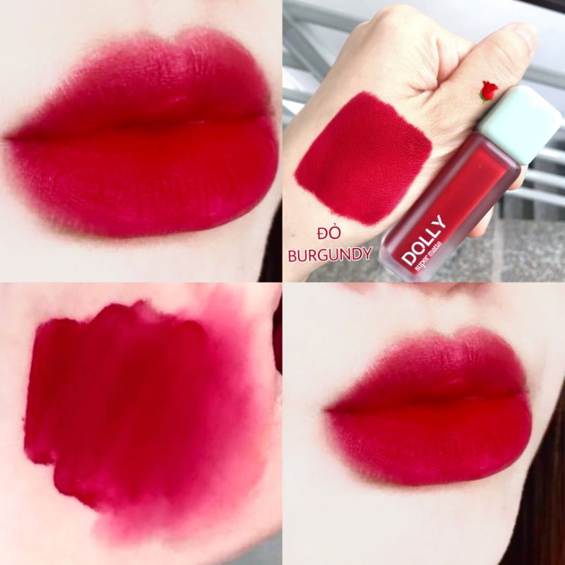 NEW 2021 [Đỏ BURGUNDY 03 ] Son Kem Lì Dolly Super Matte Không Chì Màu Đỏ BURGUNDY Quyến Rũ Sang Trọng