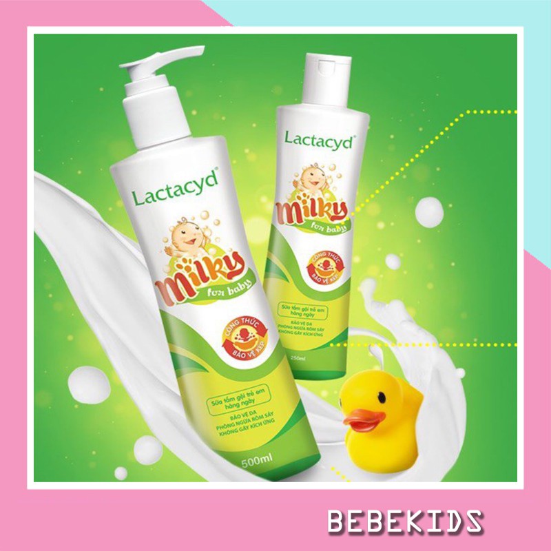 [Sale Sốc] Sữa tắm Lactacyd Milky, sữa tắm gội cho bé chai 250ml - 500ml
