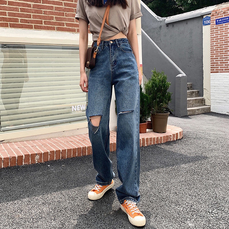 Quần jeans Nữ Lưng Cao Ống Rộng Thời Trang Hàn Quốc Cá Tính