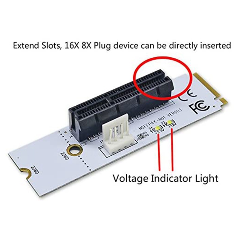 Thẻ chuyển đổi NGFF M.2 sang PCI-E 4X M2 Key M sang PCIe X4 có đèn LED hiển thị điện áp