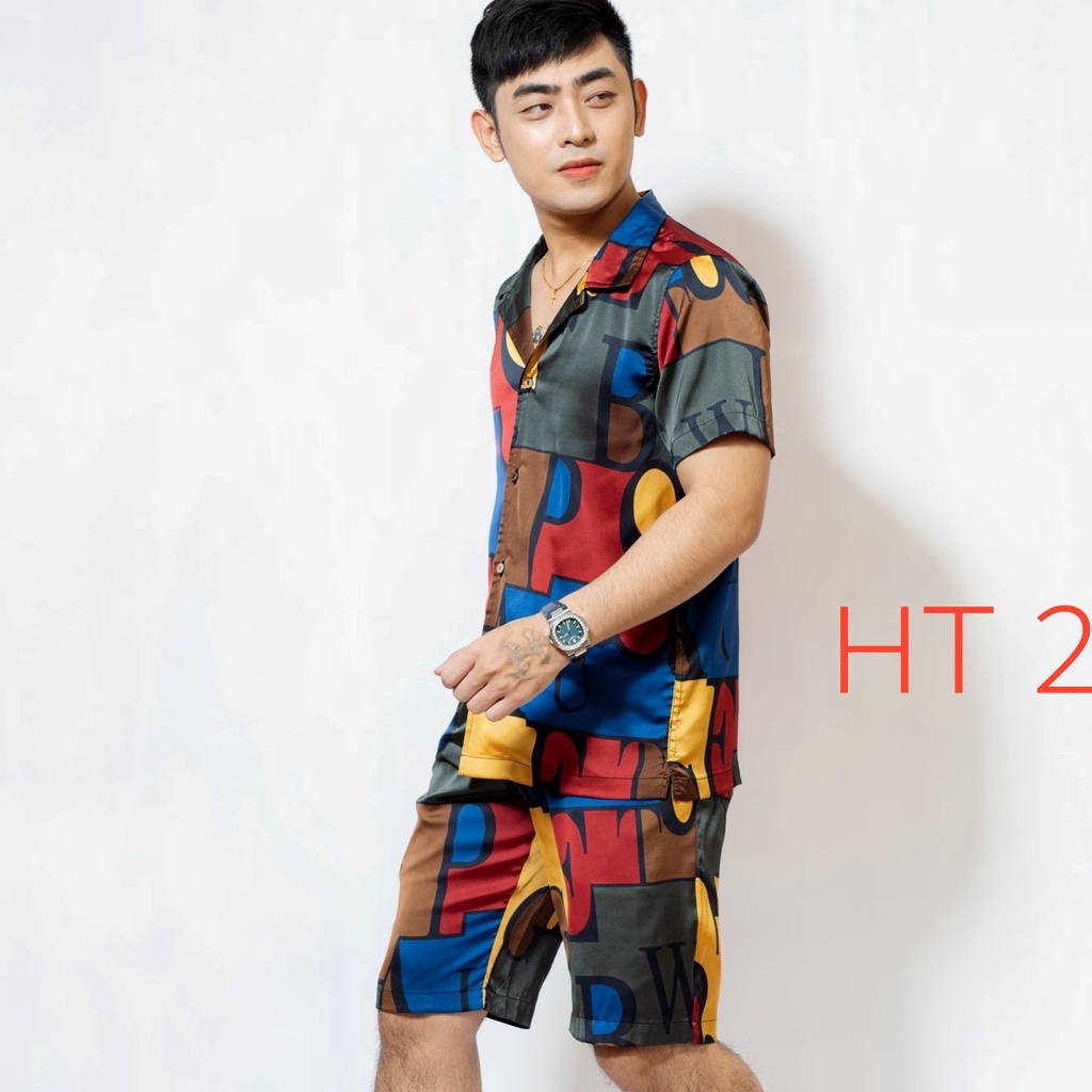 Set Bộ Cộc Nam Lụa Họa Tiết Chất Liệu Thoáng Mát Đi Biển Cực Chất B1