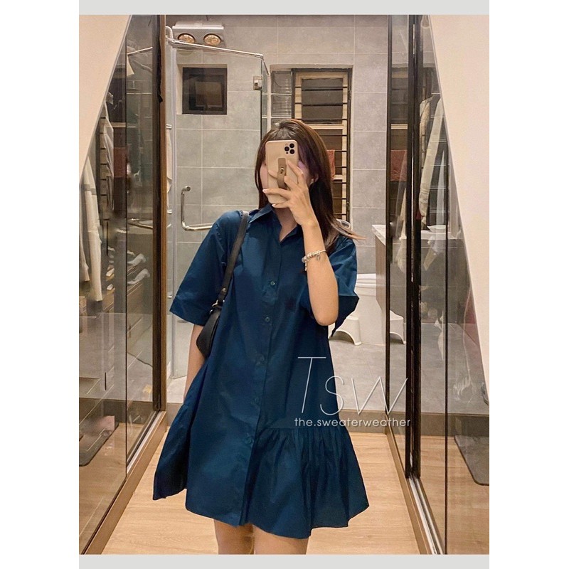 [Mã SKAMA06 giảm 8% tối đa 50K đơn 250K] Váy sơ mi đuôi cá nhún lệch ( Ảnh thật ) | BigBuy360 - bigbuy360.vn