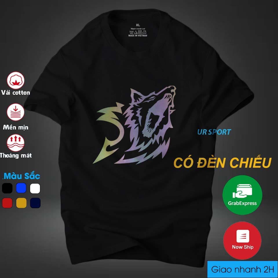 Áo thun nam cổ tròn in chó sói phản quang 7 màu cá tính, chất vải cotton 4 chiều cao cấp thoáng mát
