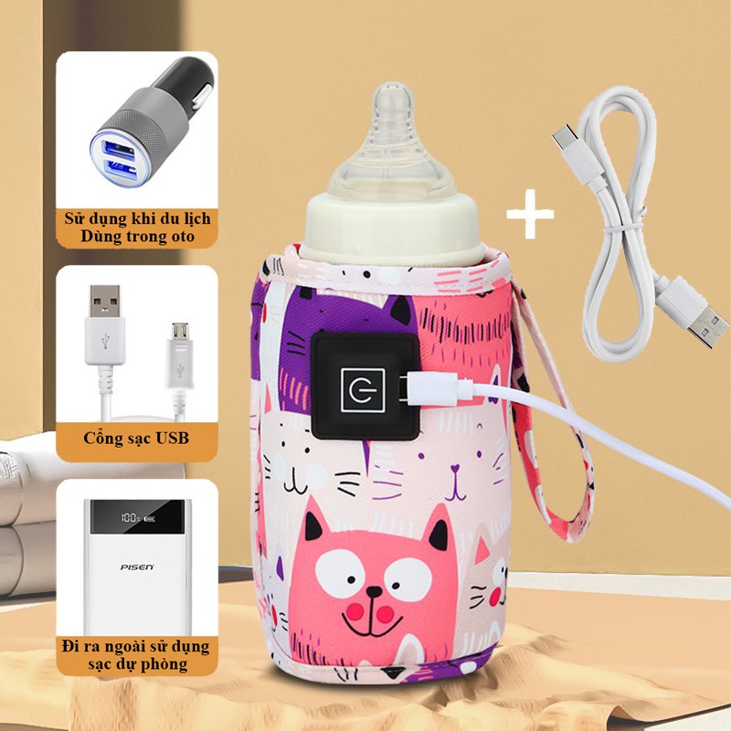 Túi ủ bình sữa, túi giữ nhiệt bình sữa thông minh cổng USB và có hiển thị nhiệt độ