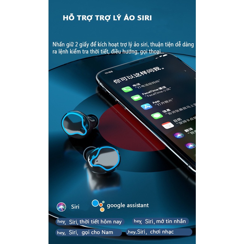 Tai nghe bluetooth M9 TWS 5.0 bản cảm ứng chống nước IPX5, chống ồn tích hợp sạc dự phòng 2500mAh