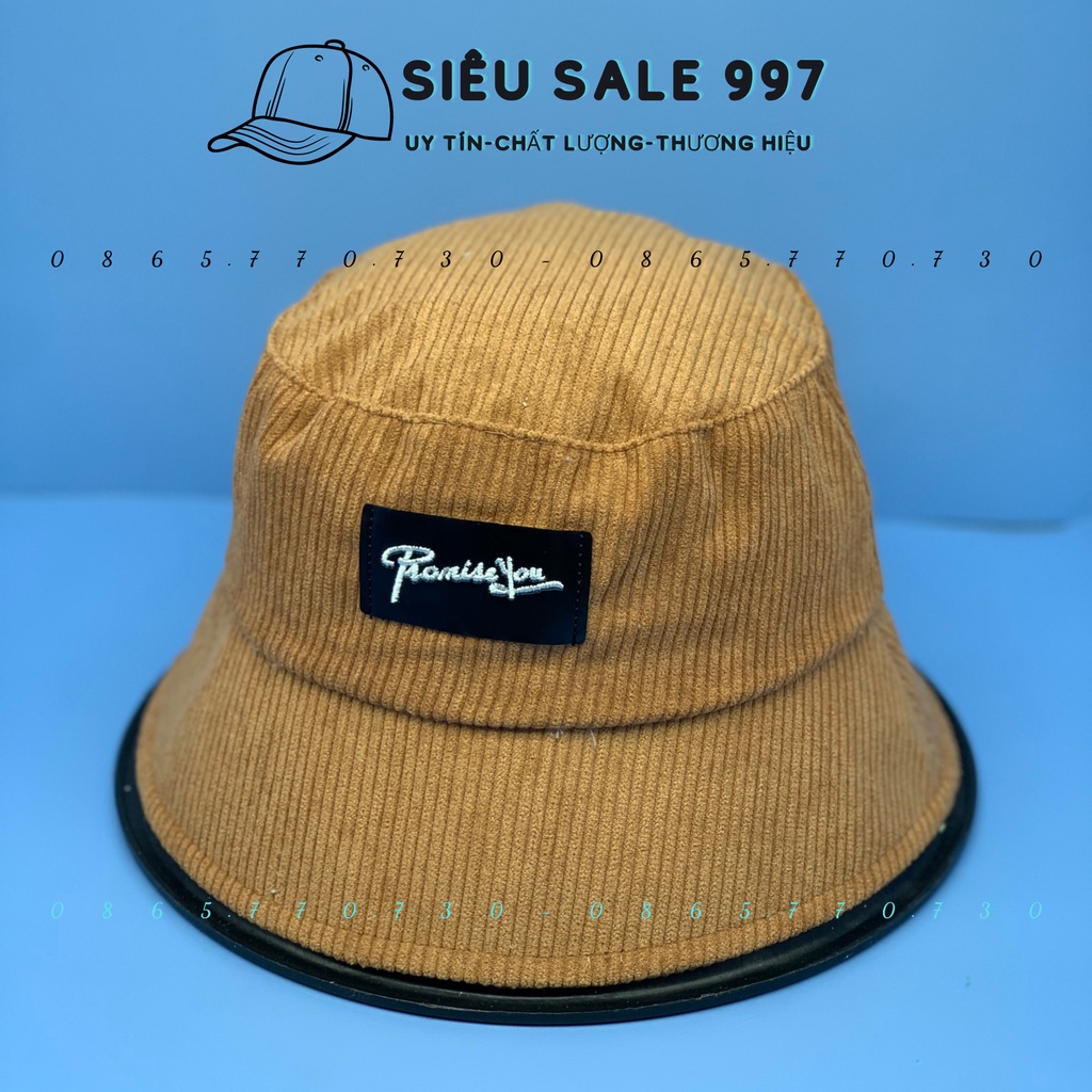 MŨ VÀNH CỤP CHẤT NHUNG GÂN DÀY 2 LỚP LOGO PROMISYOU HOT TREND FORM CHUẨN NAM NỮ 48-56CM
