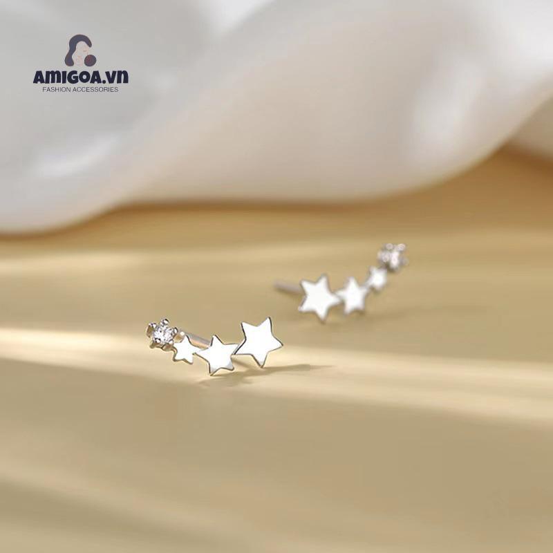 ✨✨Hoa Tai Mạ Bạc 925 Hình Ngôi Sao Năm Cánh Đính Đá Dễ Thương