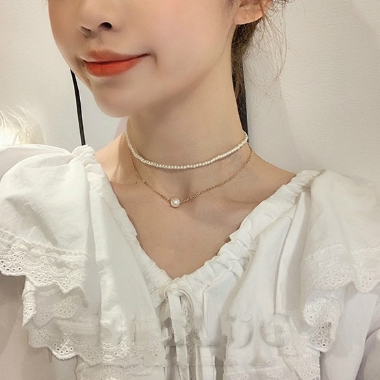 DDFI - Vòng cổ 2 lớp trang sức ngọc trai Hàn Quốc đơn giản ngọc trai E1D14 | BigBuy360 - bigbuy360.vn