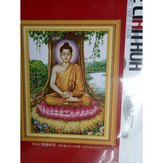 tranh thêu chữ thập phật thích ca mâu ni ngồi gốc bồ đề kt 111x80cm