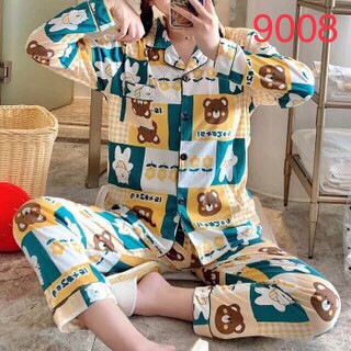 [Sẵn] Bộ đồ ngủ Pijama cotton dài tay nhiều họa tiết hàng Quảng Châu