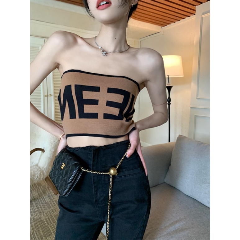 Áo Ống Dệt Kim In Chữ Cái Phong Cách Thời Trang Hàn Quốc Cho Nữ nội y xanh chất cực đẹp, sang chảnh, đồ lót