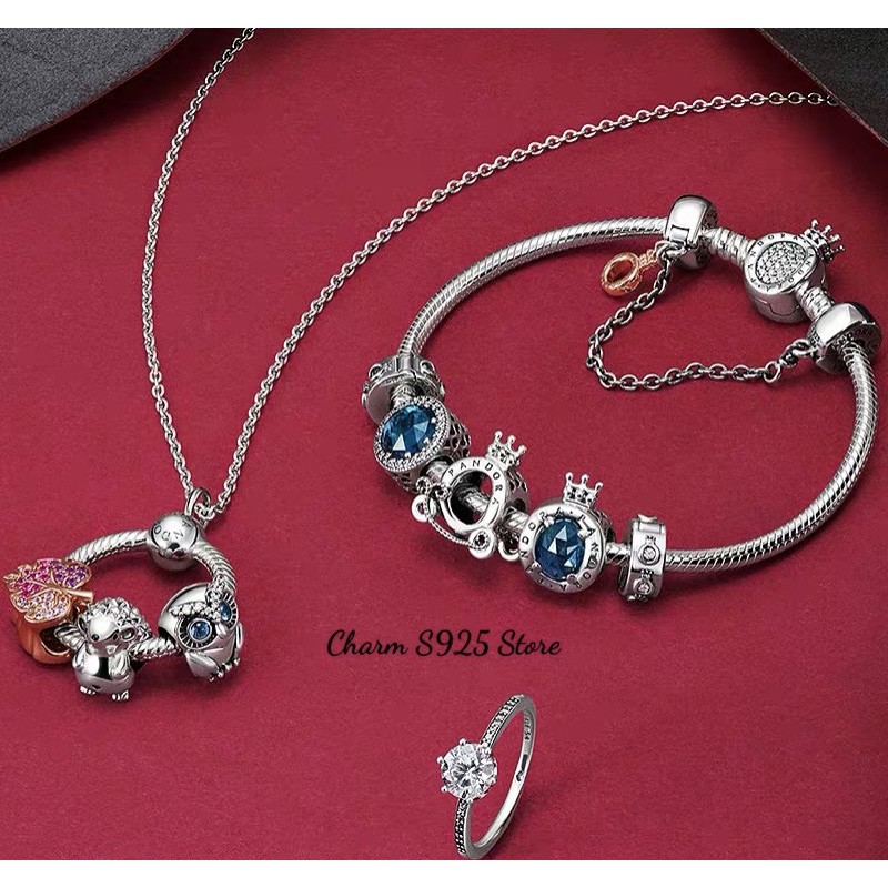 Vòng charm pan mềm vương miện đính đá bạc s925 cao cấp