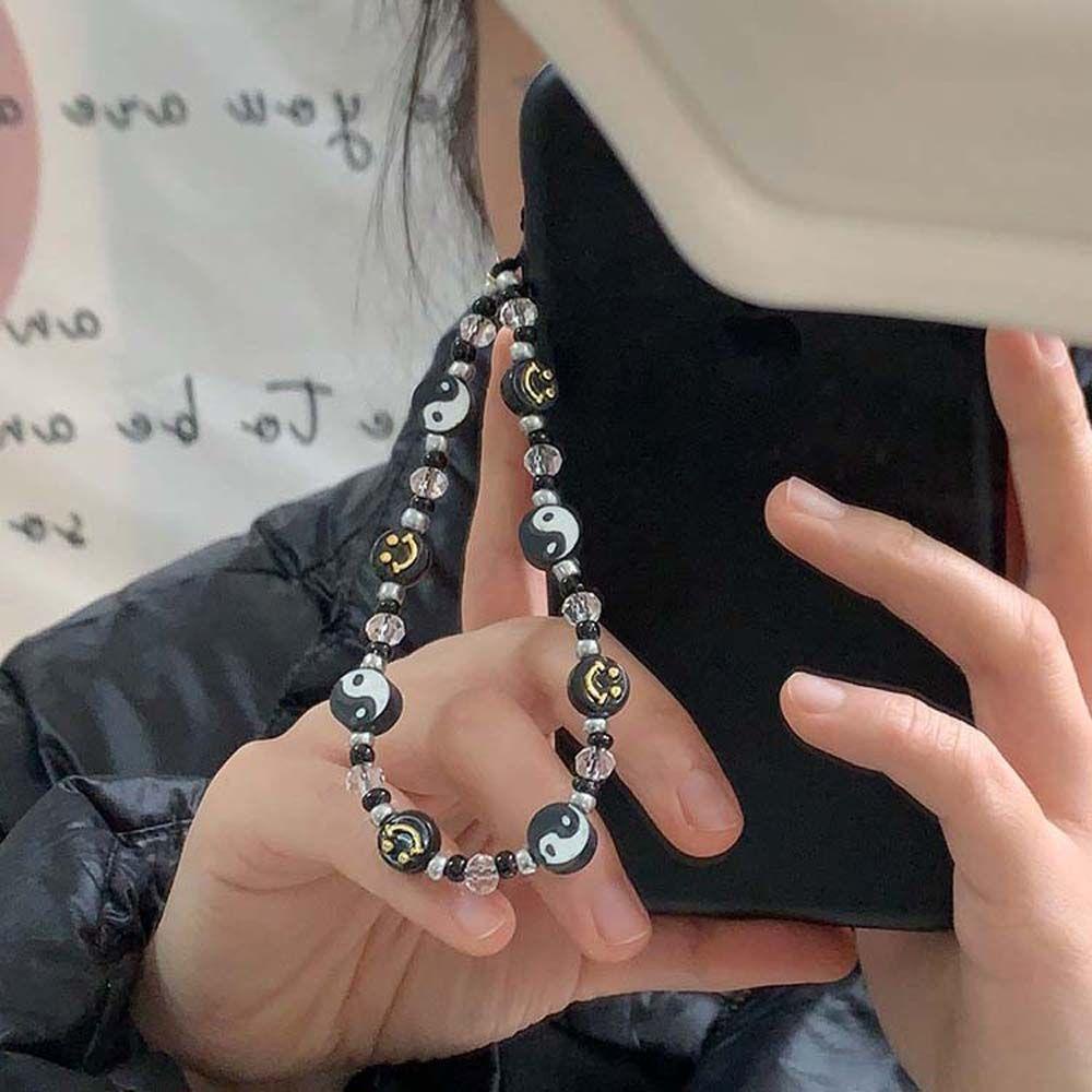 Dây Đeo Điện Thoại Xâu Hạt Mặt Cười Yin Yang Chi Cho Trang Trí Điện Thoại