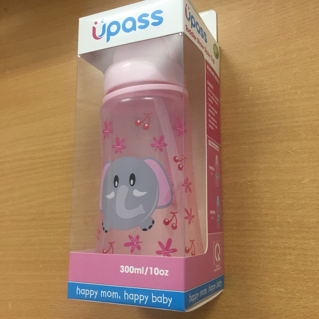 Bình uống nước có ống hút mềm Upass 300ml cho bé trai, bé gái