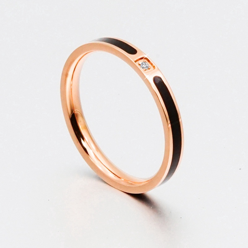 Nhẫn cưới bằng thép titan chống gỉ đính kim cương giả màu vàng hồng thời trang cho cặp đôi