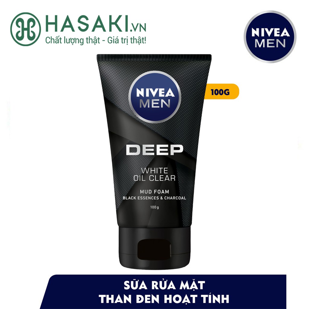 Sữa Rửa Mặt Cho Nam Nivea Than Hoạt Tính Giảm Nhờn, Sáng Da Deep White Oil Clear 100g