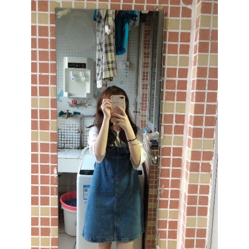 [ oder  ] Váy yếm jeans uzllang túi ngực cho nữ kèm ảnh thật | BigBuy360 - bigbuy360.vn