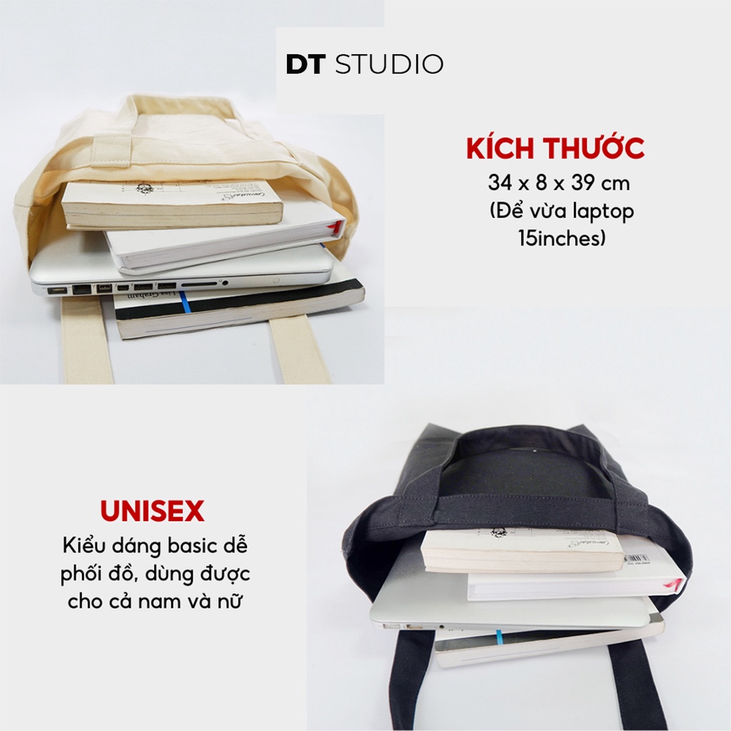 Túi tote túi vải canvas DTSTUDIO thoải mái đựng đồ vừa laptop chất vải 100% cotton