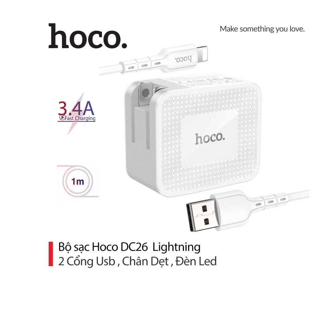 Bộ sạc 3.4A hoco. DC26 2 cổng Usb ( kèm dây sạc) dài 1M ( Tá.0)