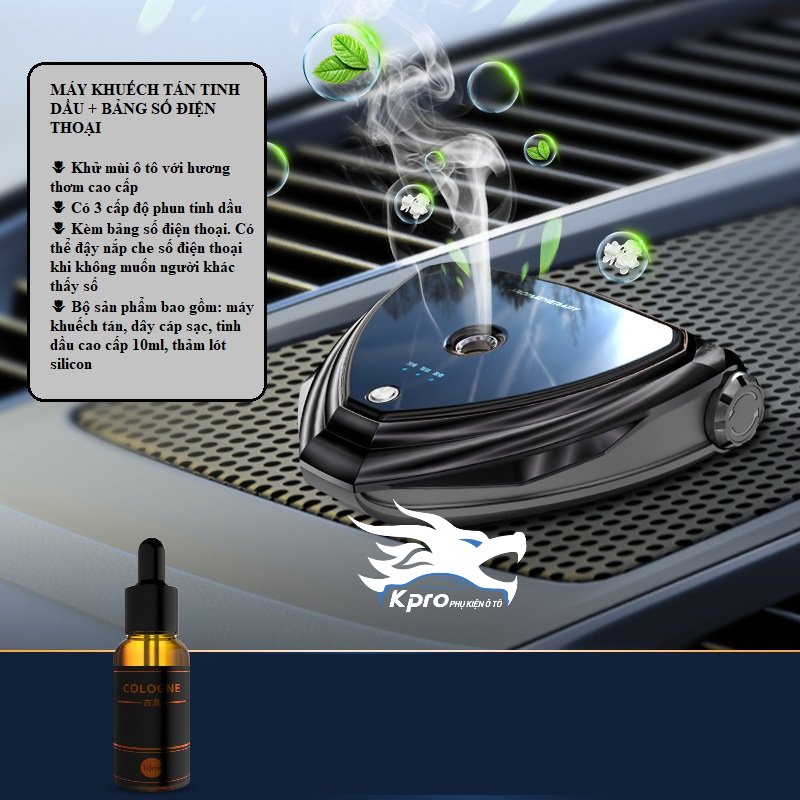 Máy khuếch tán tinh dầu pin sạc kèm bảng số điện thoại để taplo ô tô, xe hơi - Hàng Kpro chất lượng cao | BigBuy360 - bigbuy360.vn