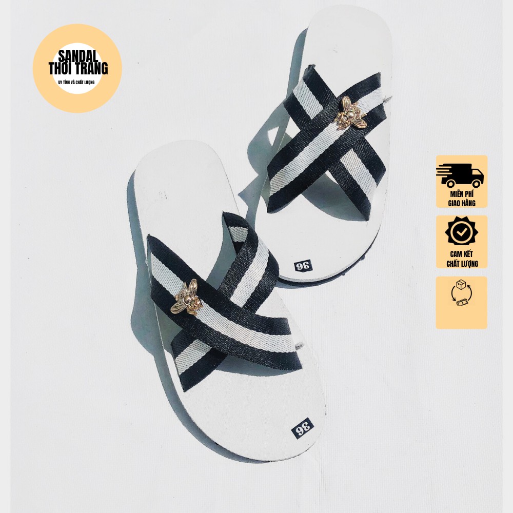 Dép sandal quai chéo nữ nam, SANDALTHOITRANG dù trắng đen full size 30-44 nam nữ