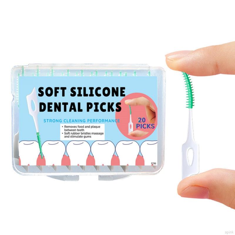 Hộp 20 Tăm Xỉa Răng Bằng Silicon Mềm Linh Hoạt Làm Sạch Sâu