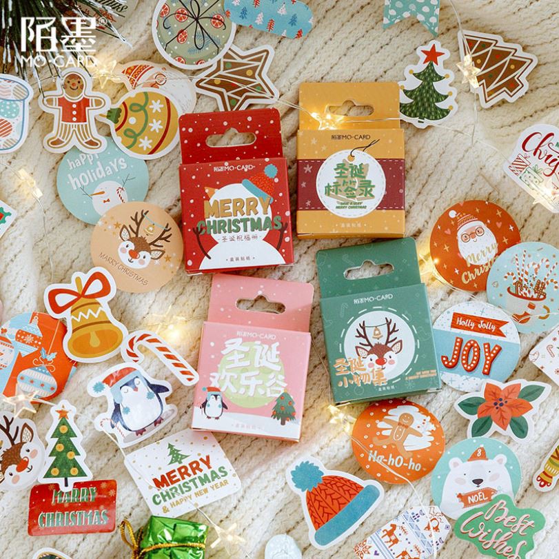 Hộp Nhãn Dán Trang Trí Giáng Sinh 45 Miếng | Hộp 45 Sitcker Noel Trang Trí Thiệp, Sổ, Hộp Quà, Handmade