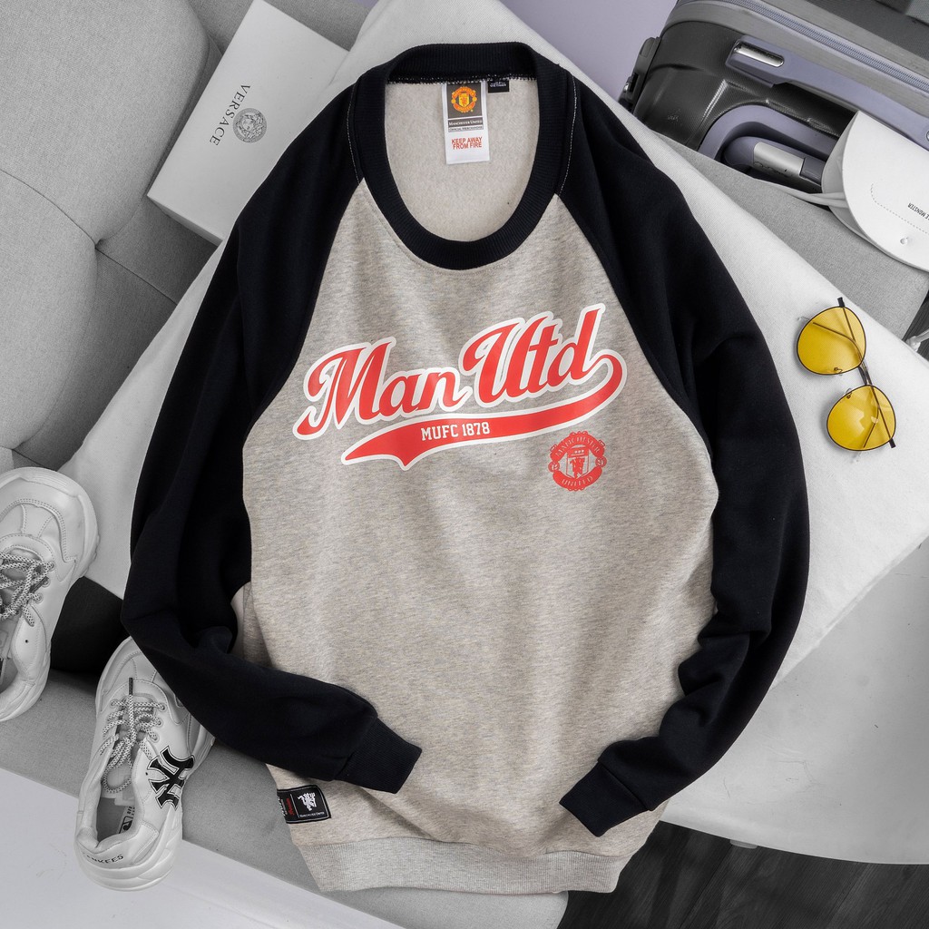 [SW167] Áo Sweater Thời Trang Manchester Utd Xám Tay Đen