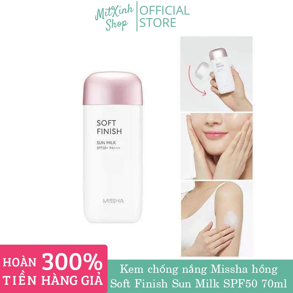 Kem chống nắng Missha hồng Soft Finish Sun Milk Spf50+ Pa+++ 70ml