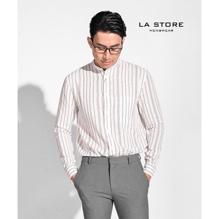 Áo sơ mi ROUTINE - Sơ mi cổ trụ trắng kẻ sọc có túi SHL012