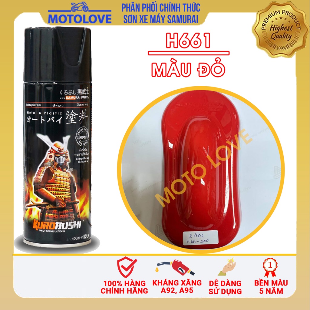 Sơn Samurai màu đỏ honda H661-200 - chai sơn xịt chuyên dụng nhập khẩu từ Malaysia.