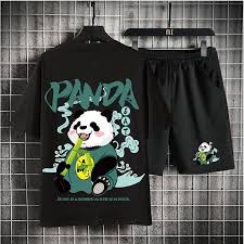 BỘ QUẦN áo nam nữ vải thun in họa Tiết Gấu Trúc In Chữ PANDA
