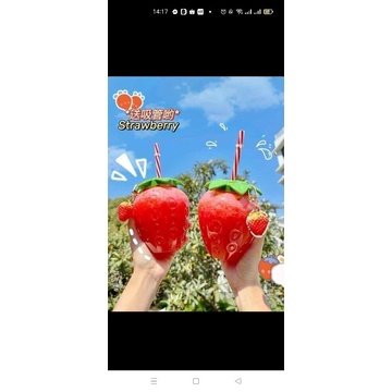 Bình nước Dâu Tây (Tặng kèm móc và ống hút- 500m) | BigBuy360 - bigbuy360.vn
