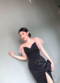 Đầm Body Phối Lưới Xẻ Tà ĐEN/NUDE/ĐỎ xt