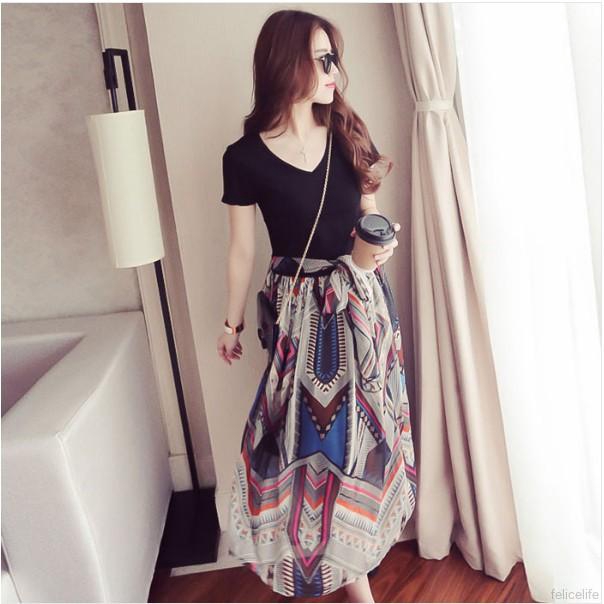 Đầm Maxi thiết kế phối hoạ tiết hình học cho nữ