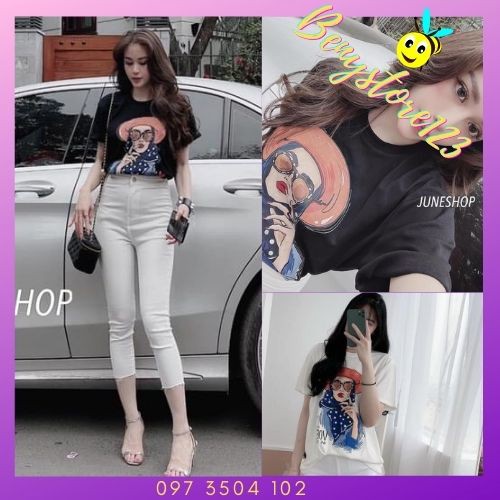 Áo Phông Nữ Chất Cotton 100% 💖FREESHIP💖 Áo Thun Cổ Tròn In Hình Cô Gái G-U-C-C-I Co Giãn Hàng VNXK