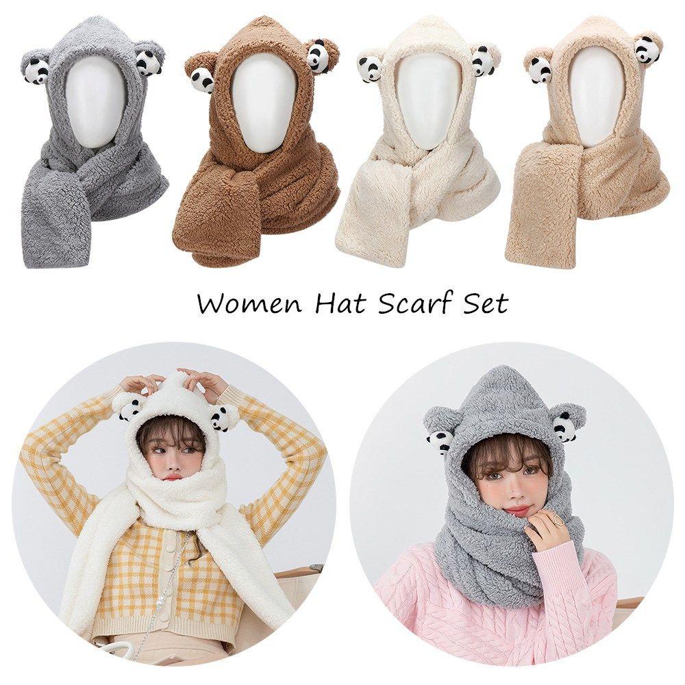 ROSE Set Khăn Choàng Cổ Dày Dặn Ấm Áp Hình Tai Gấu Trúc Dễ Thương