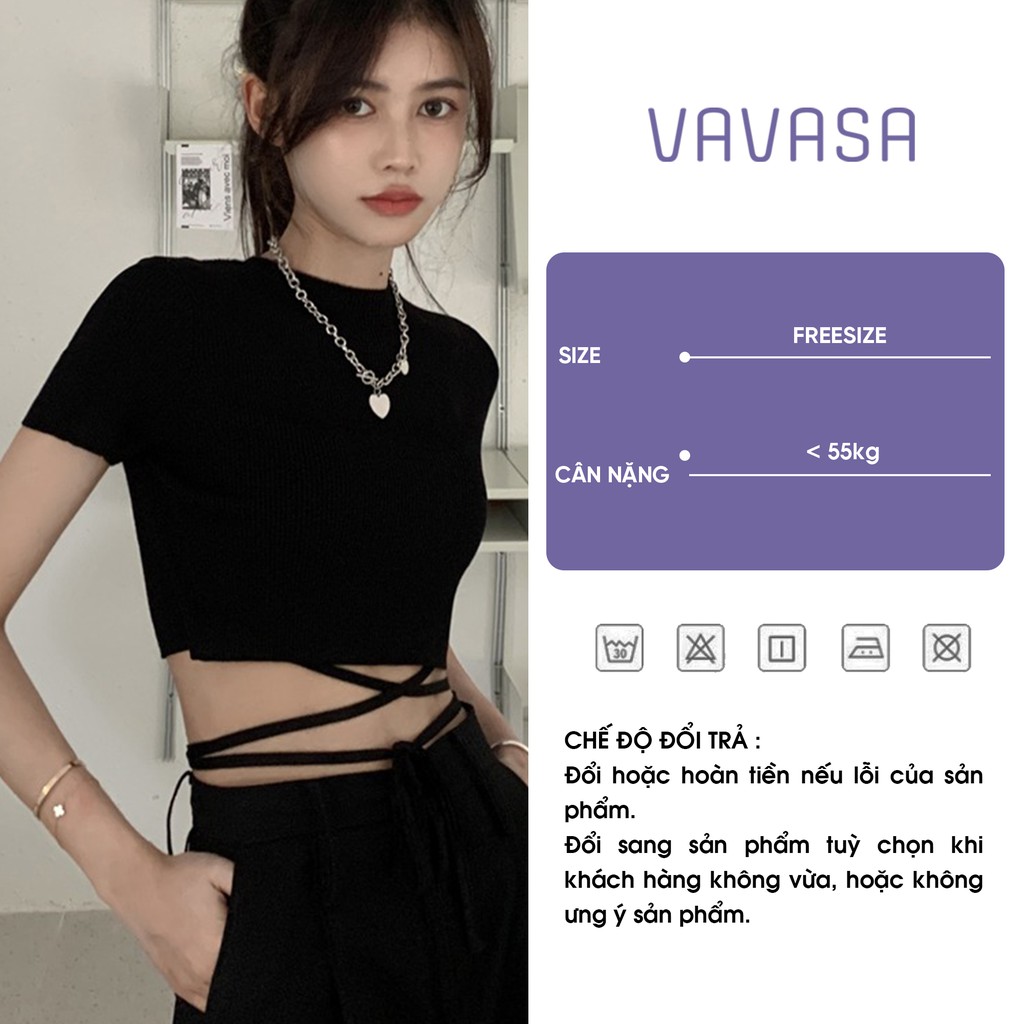 Áo croptop nữ kiểu ôm tay ngắn cổ tròn thun body buộc dây bigsize VAVASA CT14
