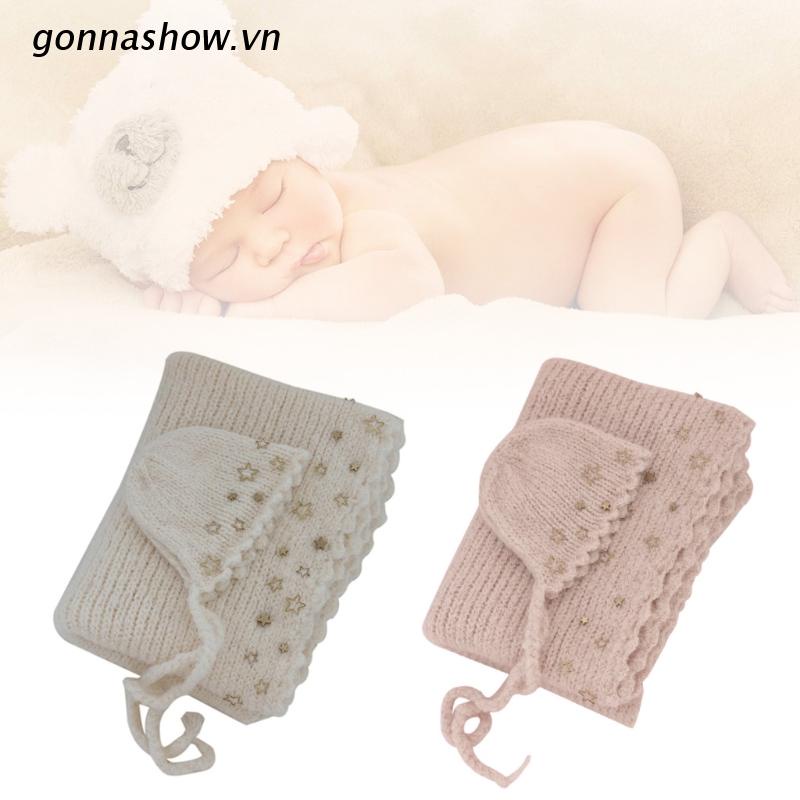 Set Nón Và Chăn Quấn Làm Phụ Kiện Chụp Ảnh Thời Trang Dễ Thương Cho Bé Sơ Sinh