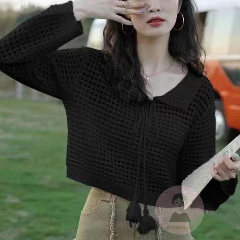 Áo Thun Dệt Kim Tay Dài Màu Sắc Đơn Giản Cho Nữ