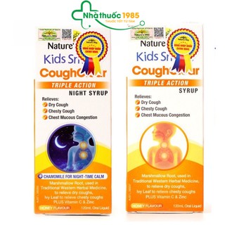 Combo 2 siro uống giảm ho, long đờm nature’s way kids smart cough clear triple action syrup và night syrup 120ml