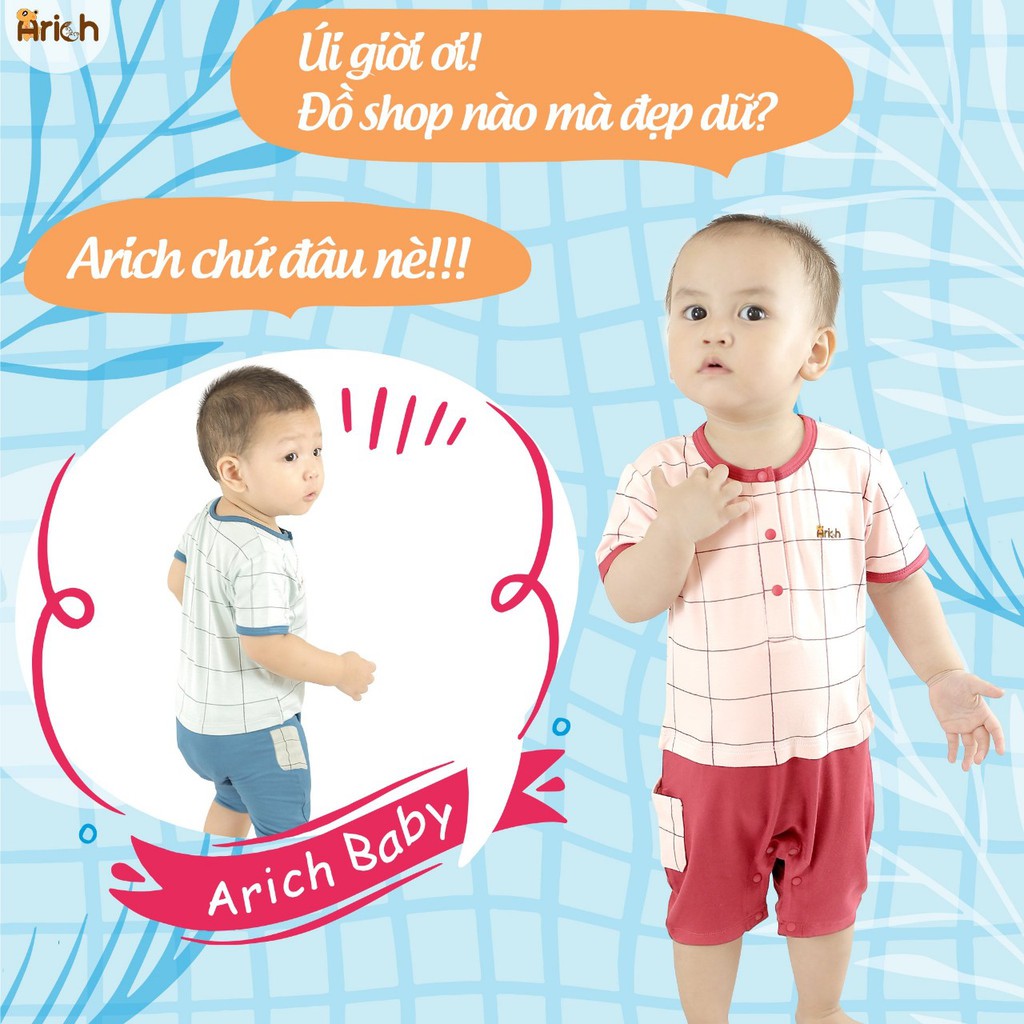 Body cộc tay họa tiết Arich phối màu mẫu mới  vải sợi tre (size từ 0-3 tháng đến 9-12 tháng)