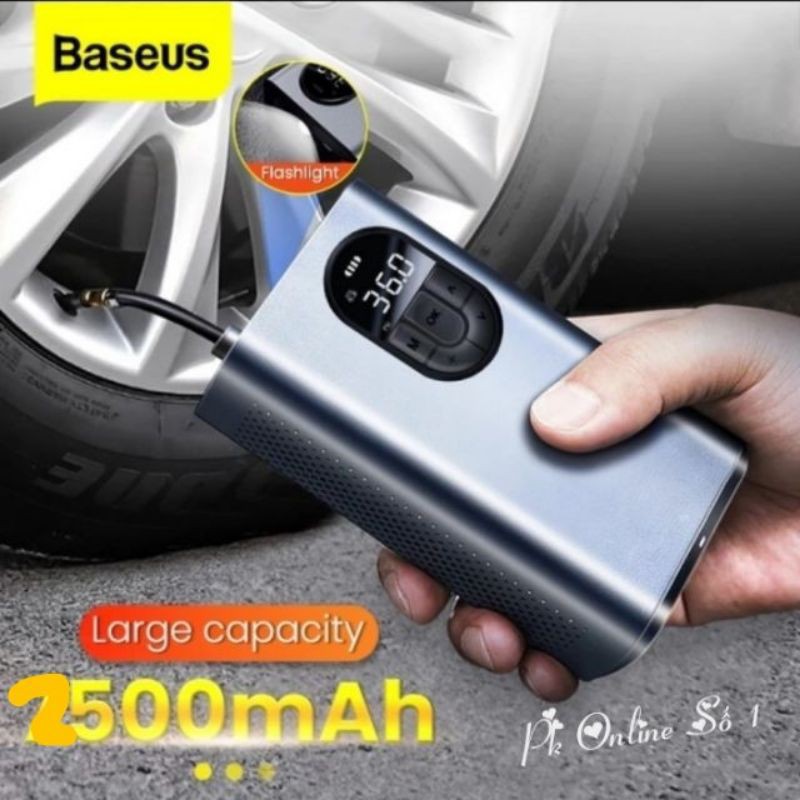 Bơm lốp ô tô cầm tay Baseus dung cho xe máy xe hơi xe đạp điện tử tích điện mini