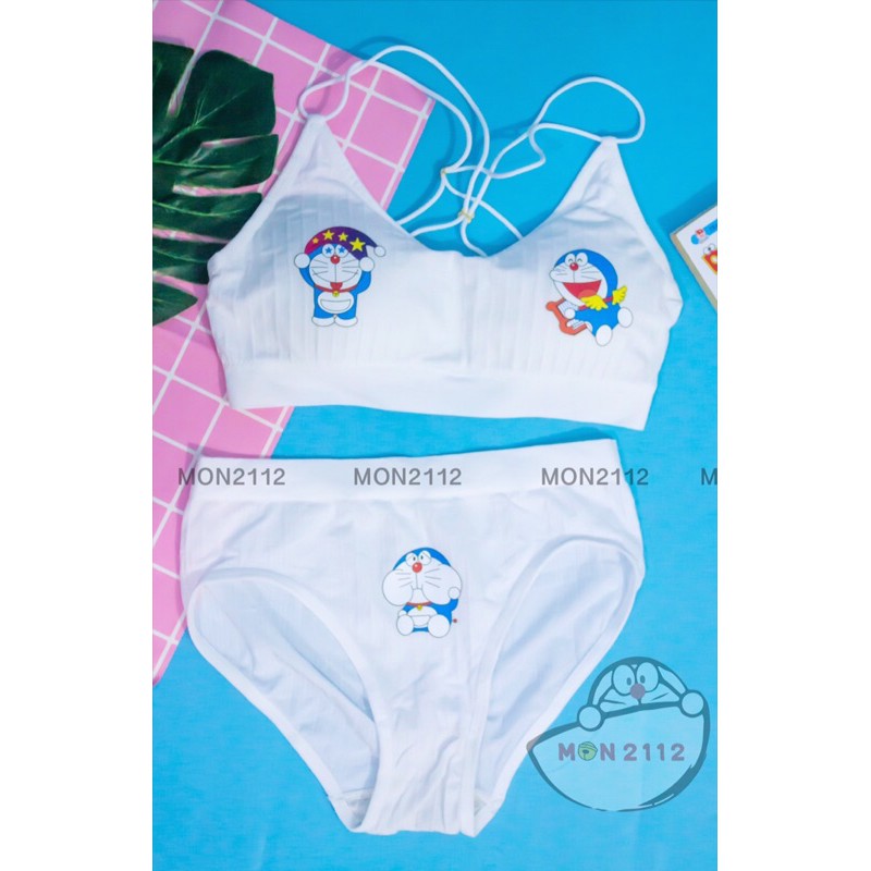BỘ ĐỒ LÓT THỂ THAO FREESIZE 40-60KG BRA KHÔNG GỌNG DÂY ĐAN CHÉO DORAEMON DOREMON | BigBuy360 - bigbuy360.vn