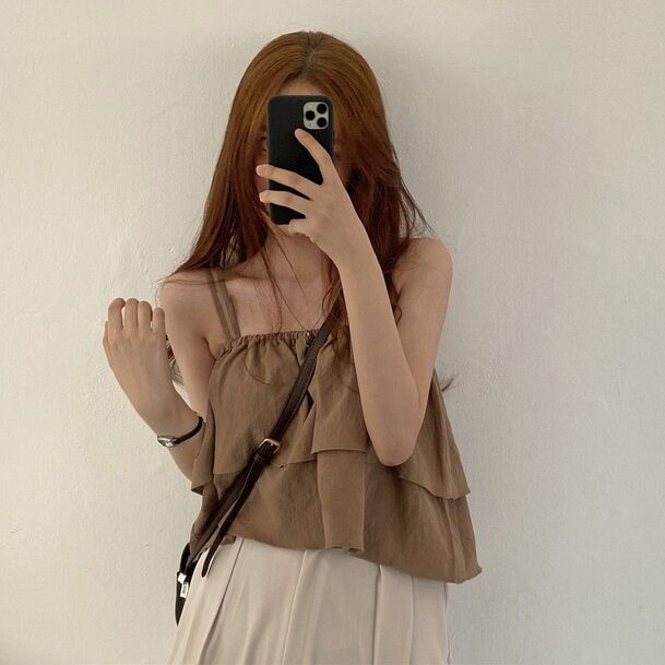 Áo hai dây croptop thiết kế bèo xếp nếp thời trang mới 45116