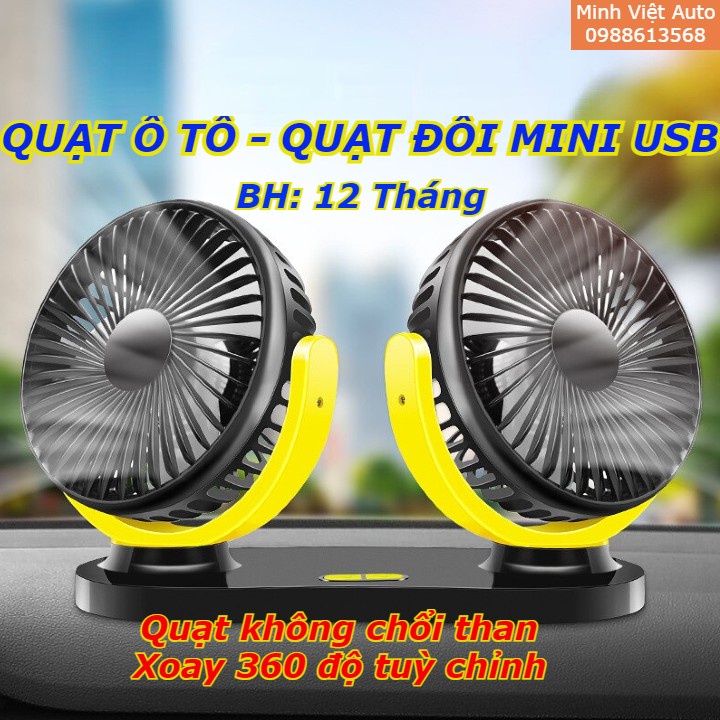 Quạt ô tô - Quạt đôi mini cao cấp cắm nguồn USB đa năng xoay 360 độ dùng trên ô tô văn phòng làm việc