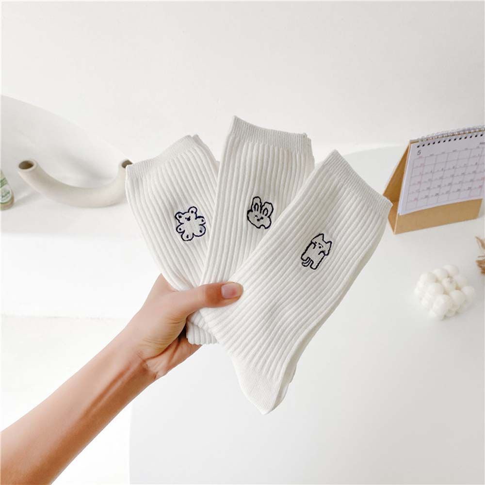 Đôi Vớ Cotton Thoáng Khí Thêu Họa Tiết Hoạt Hình Phong Cách Hàn Quốc Thời Trang Mùa Hè Cho Nữ