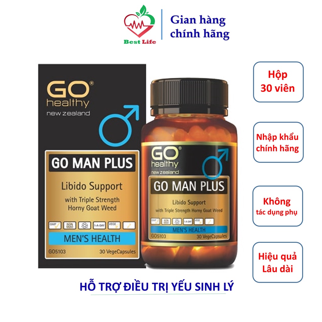 Go Healthy Go Man Plus hỗ trợ điều trị yếu sinh lý xuất tinh sớm làm chậm quá trình mãn dục hộp 30 viên